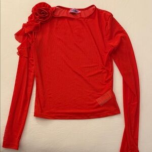 Edikted Red Long Sleeve Top with removable Floral Detail